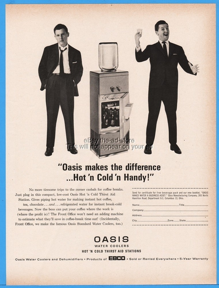 1963 Oasis Water Coolers Columbus OH Hot Cold Handy Business Man Office Print ad