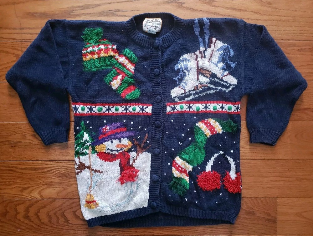Vintage Heirloom Collectibles Cardigan Holiday Sweater Women Small Chunky Knit