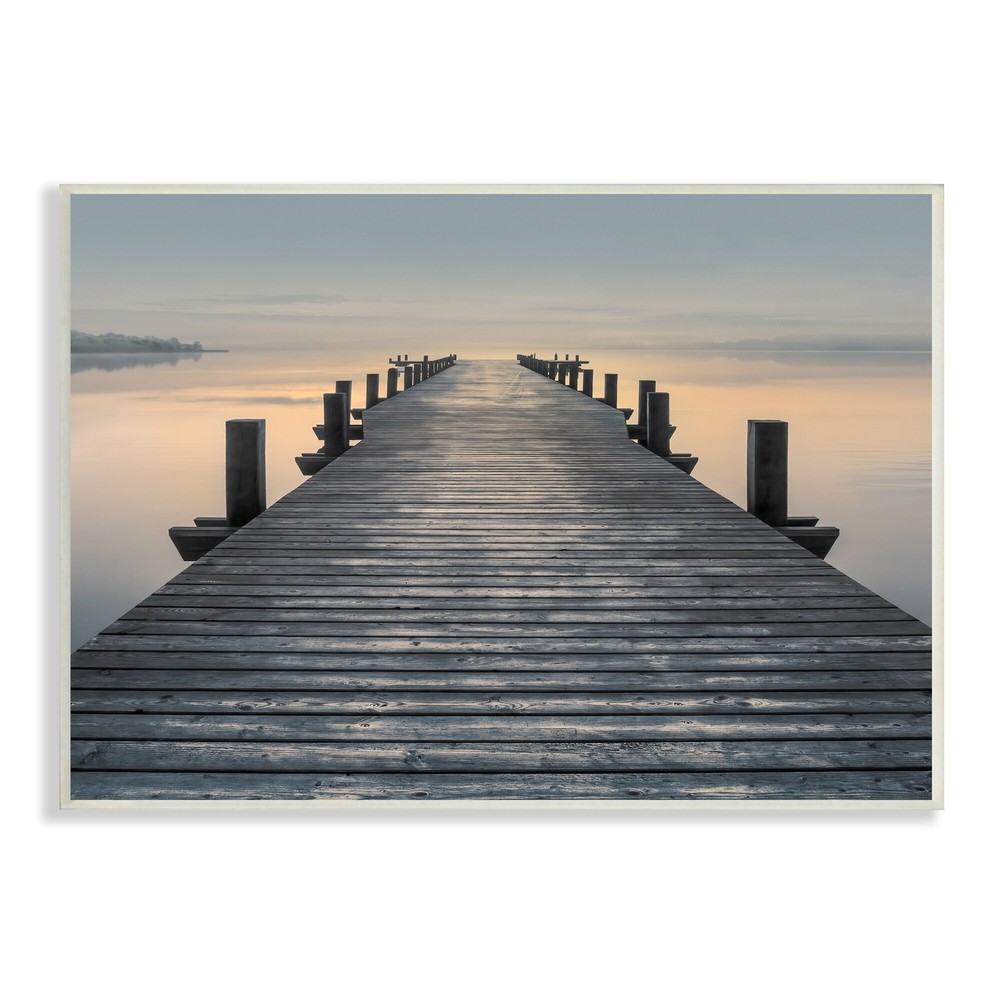 Stupell Serene Dock Pier Foggy Sunrise Wood Wall Art for Home Decor
