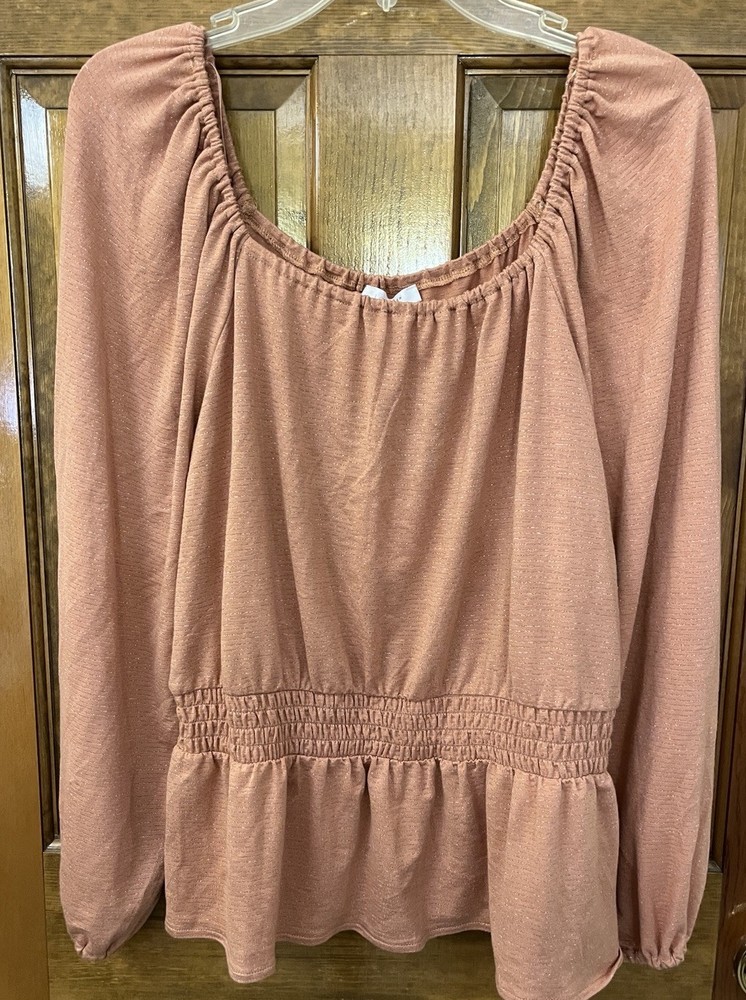 New LC Lauren Conrad Smocked Waist Scoop Neck Long Sleeve Shirt Size XL