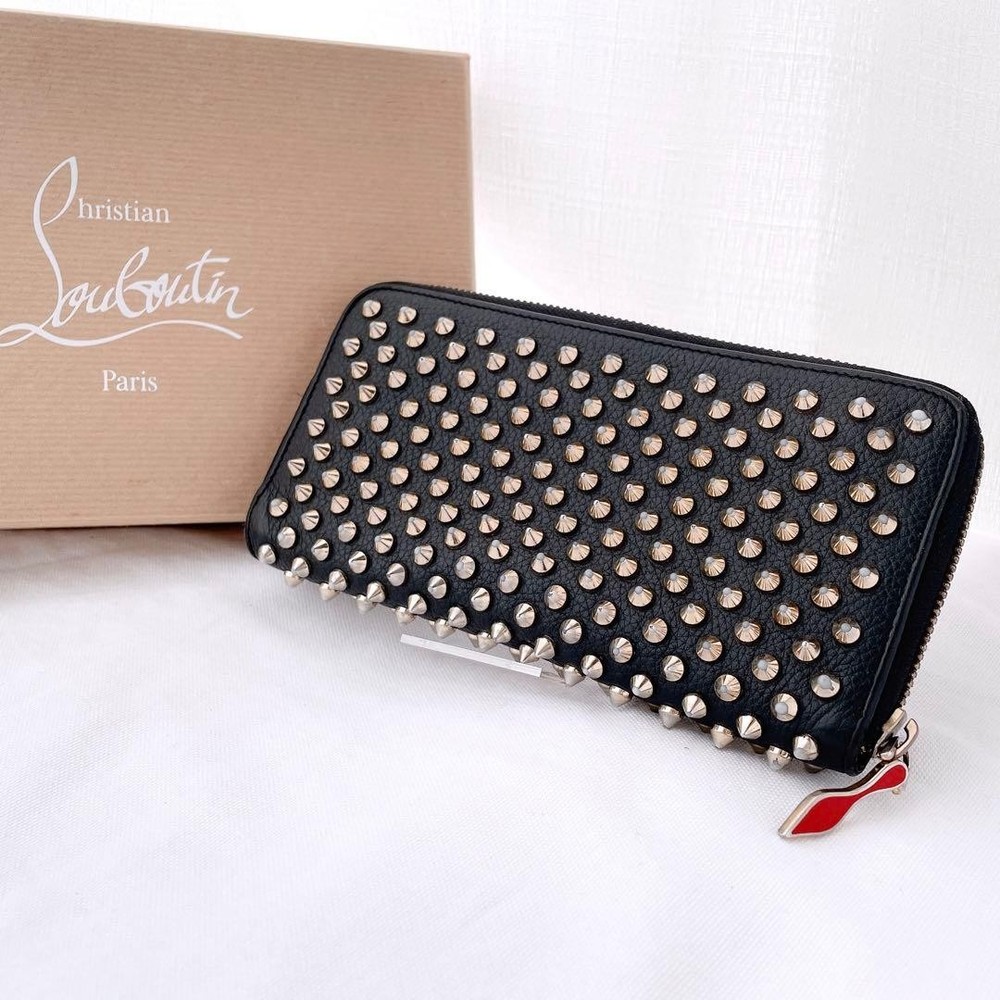 Christian Louboutin Panettone Spike Studs Zip Around Long Wallet Black w/ Box