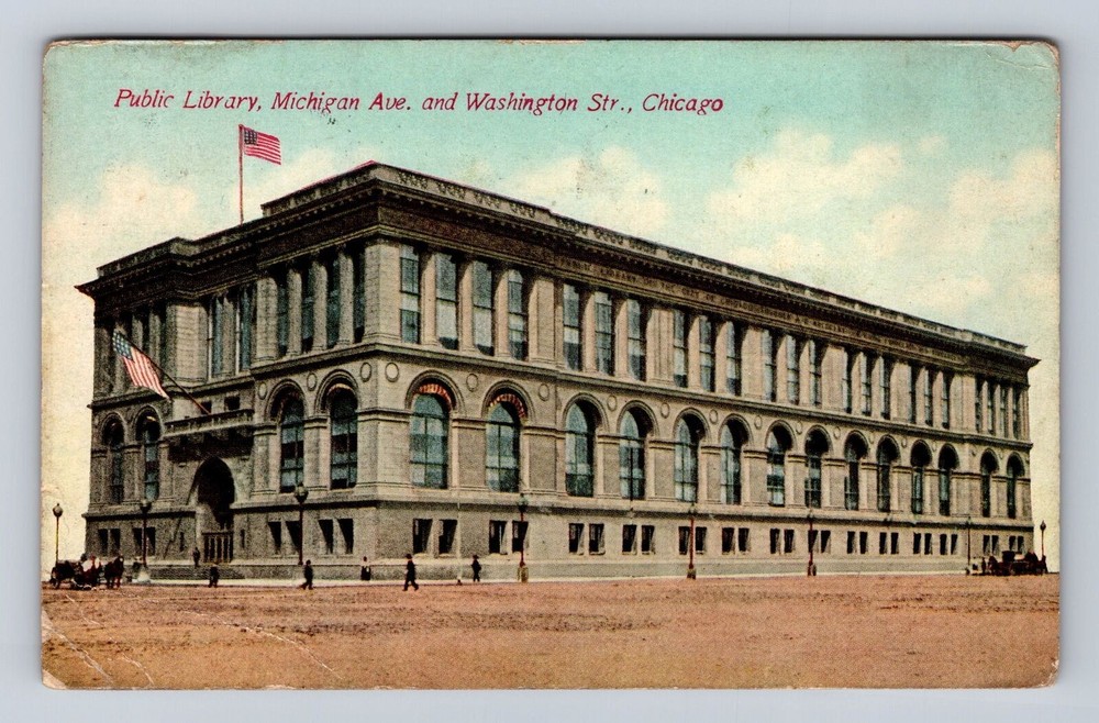 Chicago IL-Illinois, Public Library, Michigan Avenue, Vintage c1911 Postcard