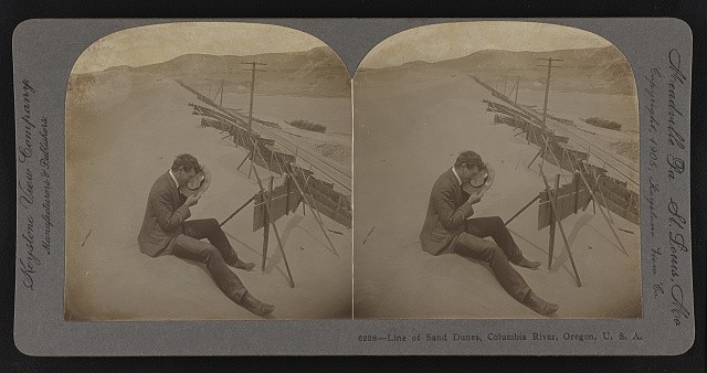 Photo:Columbia River Oregon 1905 Sand Dunes Stereoview Man On Dune