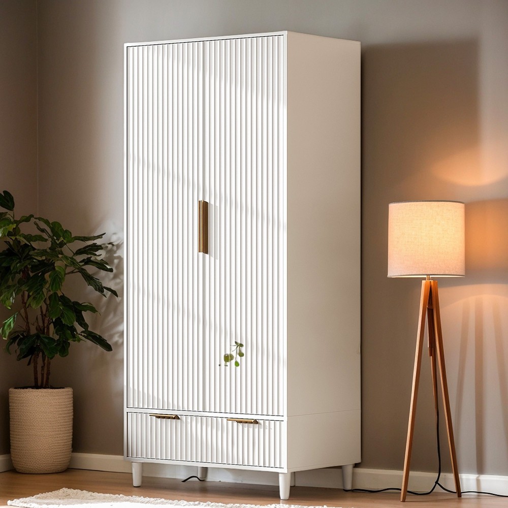 Wooden Wardrobe with Hanging Rail for Closet Storage Cabinet