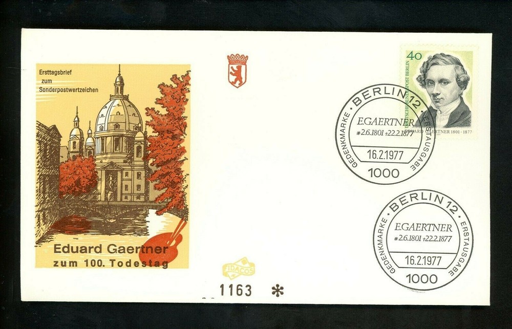 Postal History Germany FDC #9N405 Eduard Gaertner art artist painter 1977