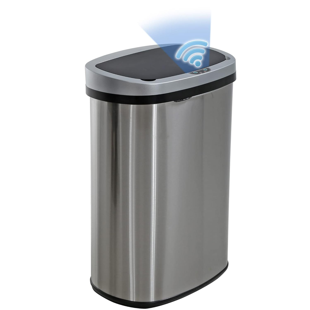 13 Gallon Touch-Free Kitchen Trash Can with Lid, Brushed Stainless Steel Waste