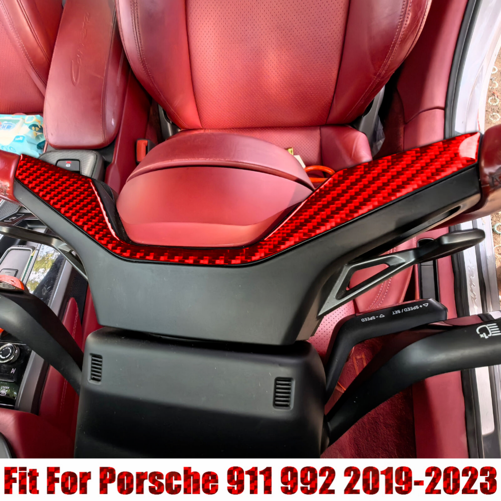 Fit For Porsche 911 992 2019-2023 Red Carbon Fiber Steering Wheel Upper Trim 1X