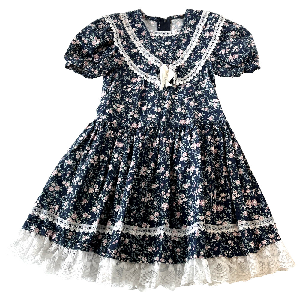 VTG Jessica McClintock Gunne Sax Girl's Floral Lace Prairie Dress Size 4T ?