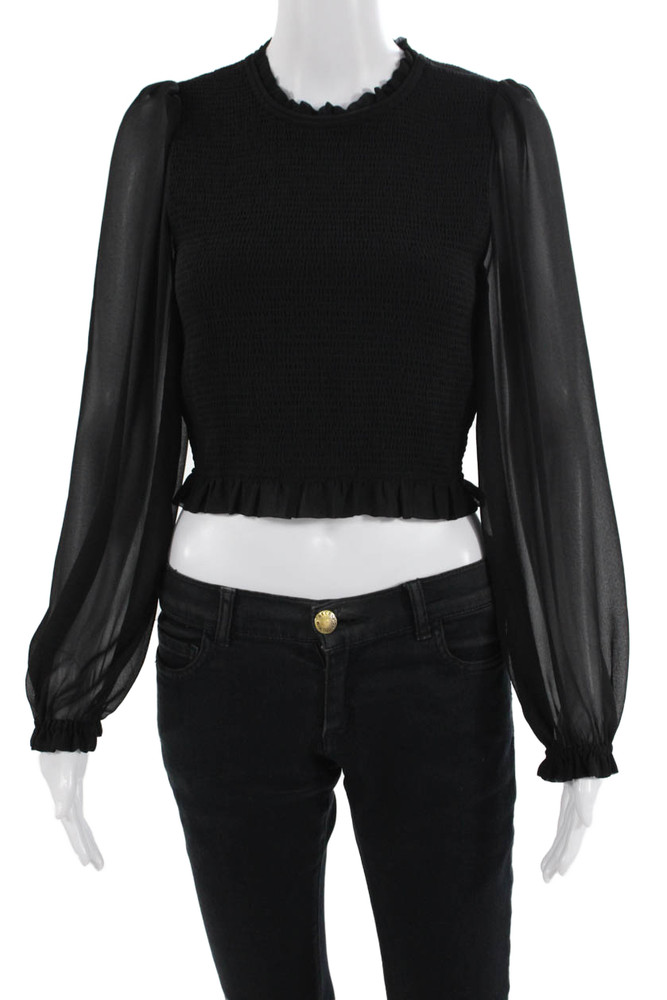 Wilfred Women Cropped Black Long Sleeve Blouse Zip Crew Neck Size MFree Shipping in US $100+ Orders | $6.95 Orders Below