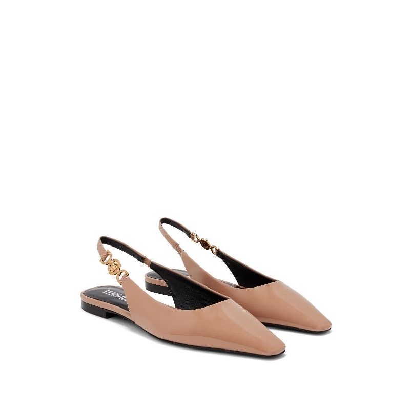 Versace Tan Patent leather Medusa-plaque slingback ballerina shoes IT 41