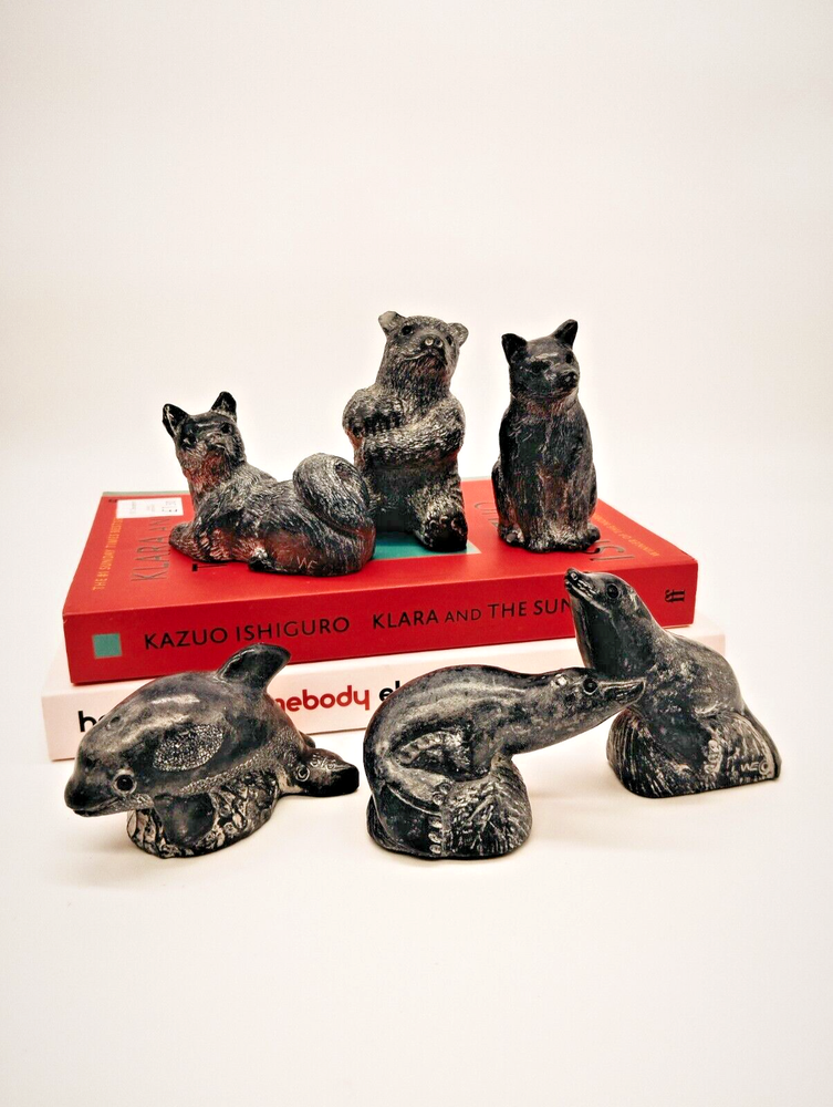 Vintage Wolf Original Canada Soapstone Animal Figurines Set of 6, 6-8cm
