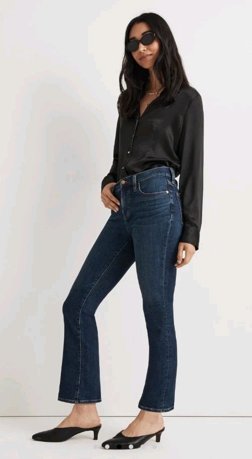 Madewell Jeans Womens 28 Blue Mid Rise Kick Out Crop Flare Medium Wash NWT NR471