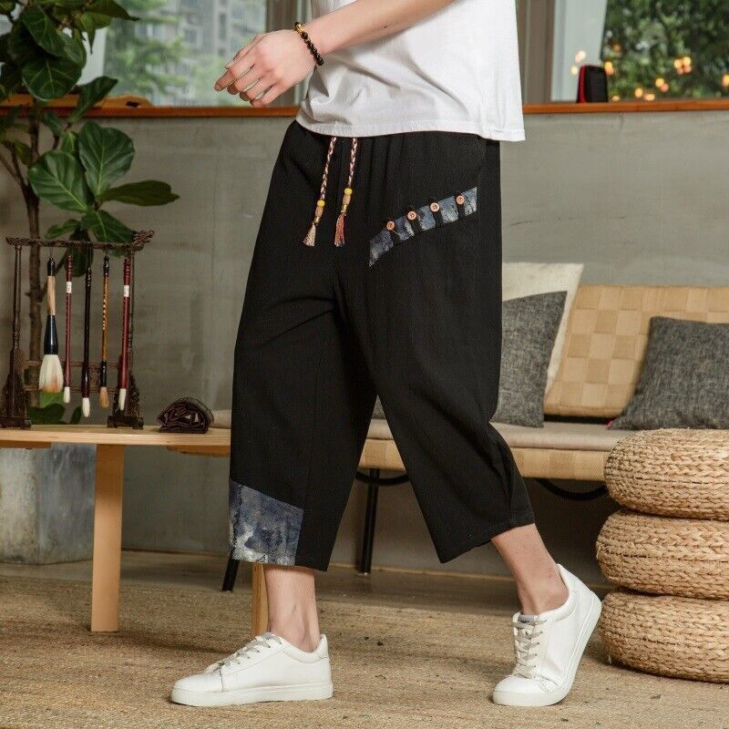Vintage Cotton Linen Elastic Waist Casual Sweatpants for Men