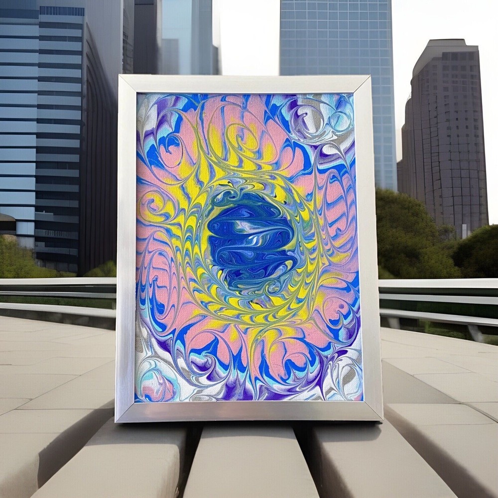 Original Artist Fluid Acrylic Abstract Art Framed Painting 9” X 12” with Hanger-image