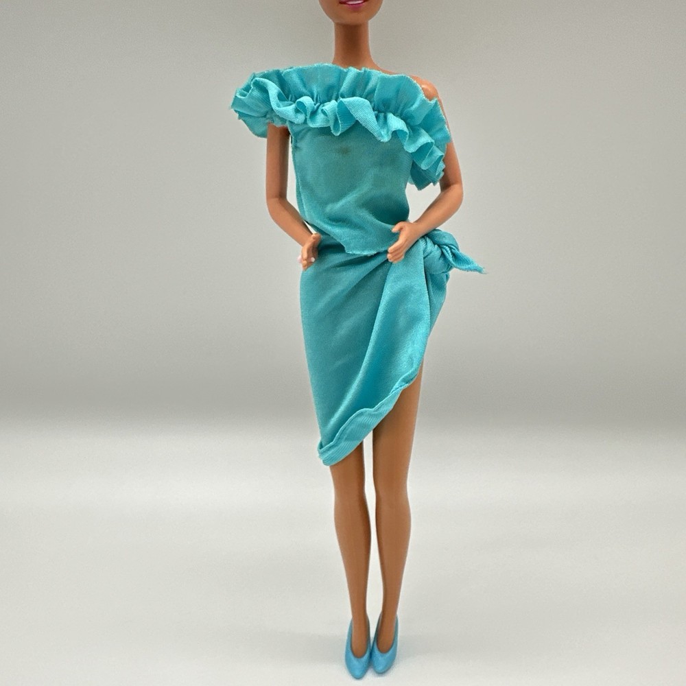Vintage Barbie Fashion Fun Blue Dress Outfit 1985 Variation 2086 2 Piece TLC