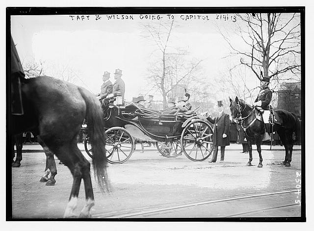 William Howard Taft,Woodrow Wilson,going to Capitol for inauguration,March 1913