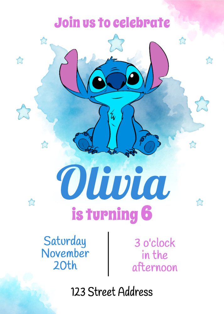 Digital Stitch Birthday Party Invitation Personalized Texts 1