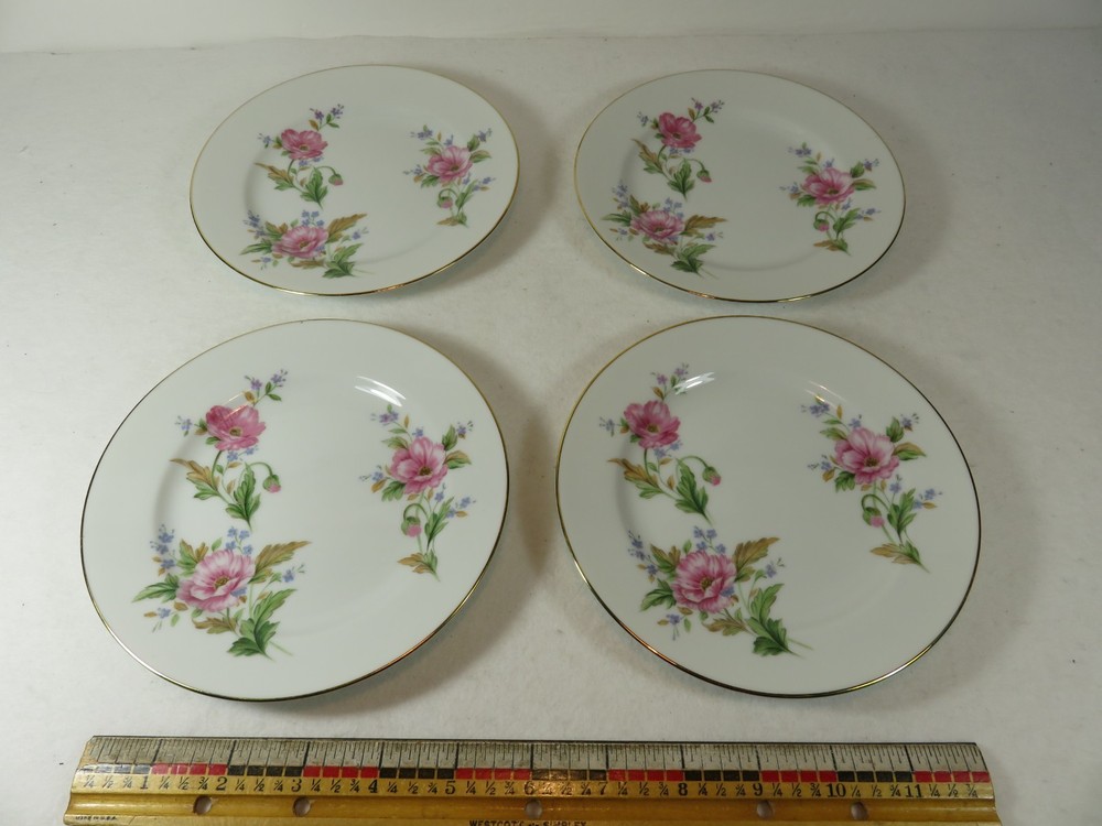 4 Noritake Pink Poppy 514 Bread Butter Plates 6 3/8 inch Gold Trim