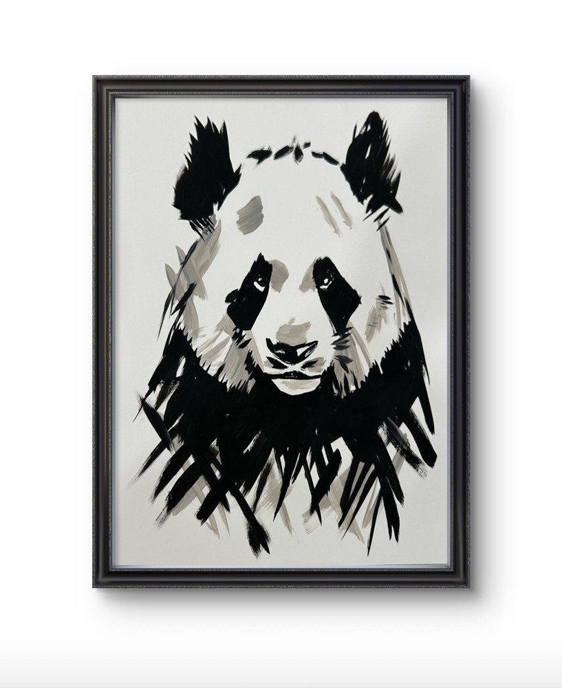 Original Abstract Panda Painting 14x11 paper Modern Wall Art Home Decor Signed