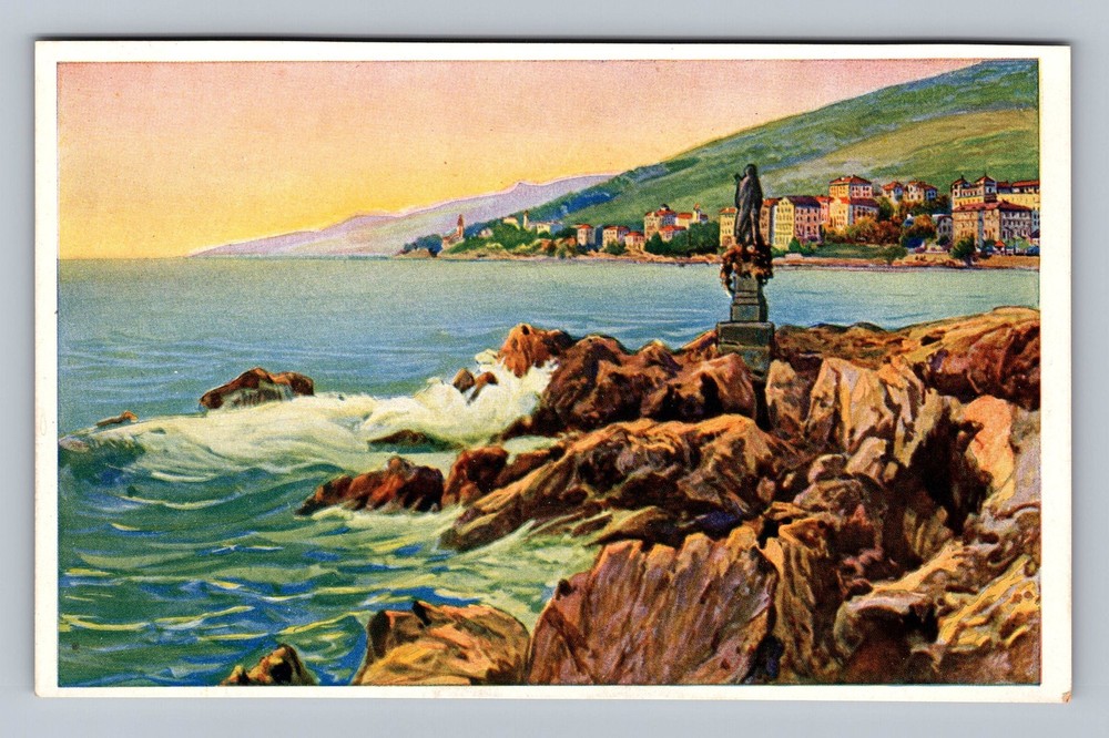 Croatia- Abbazia Kvarner Gulf Maiden With Seagull Statue Old Vintage Postcard