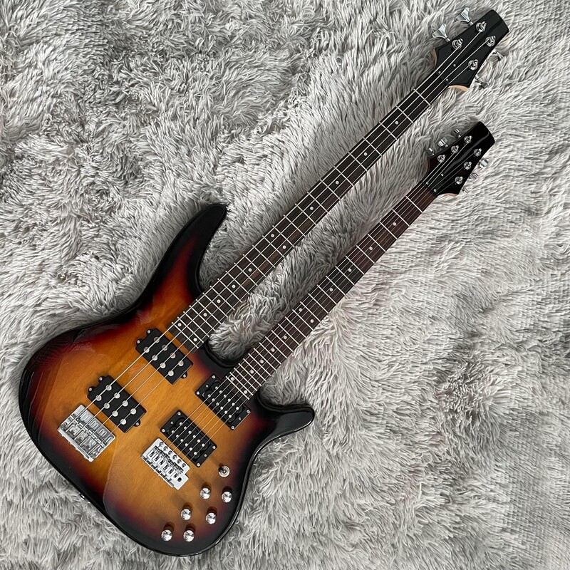 4+6 String Double Neck Sunburst Electric Guitar Open Pickups Rosewood Fretboard