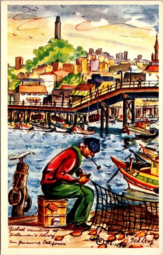 Dr Jim Stamps Fisherman's Wharf San Francisco California Postcard Art Scene