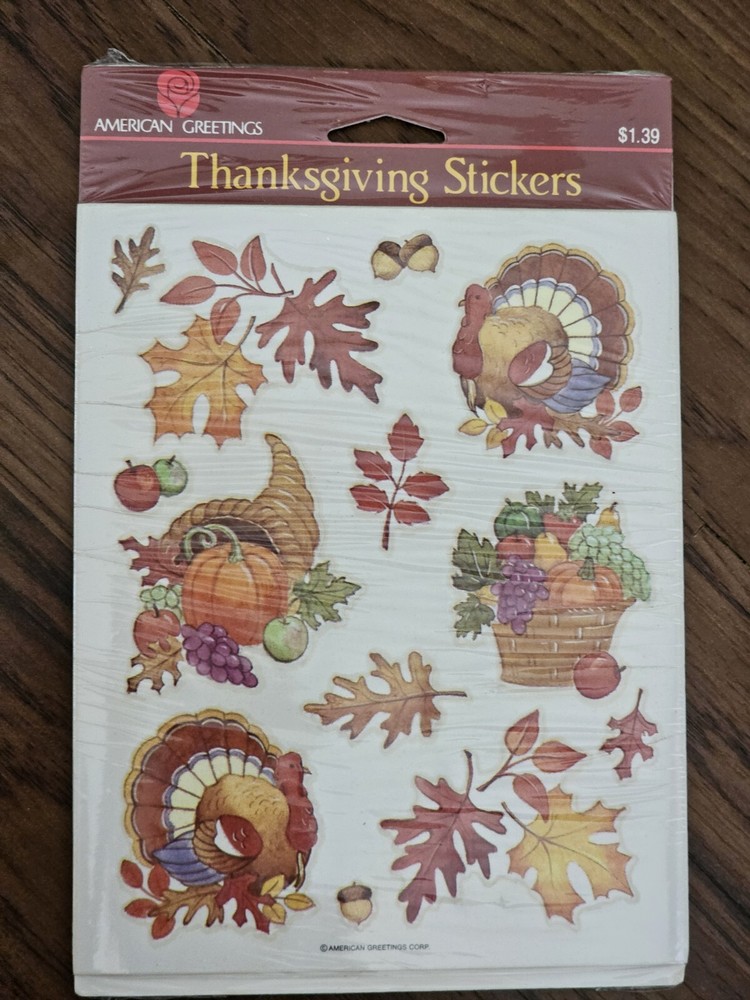 American Greetings Thanksgiving Vintage Stickers Fall Autumn Leaves Turkey 4 NIP