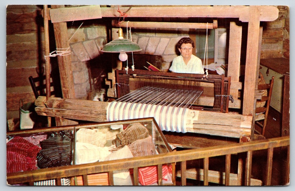 Interior~Mitchell Indiana~Old Loom @ Spring Mill State Park~Vintage Postcard