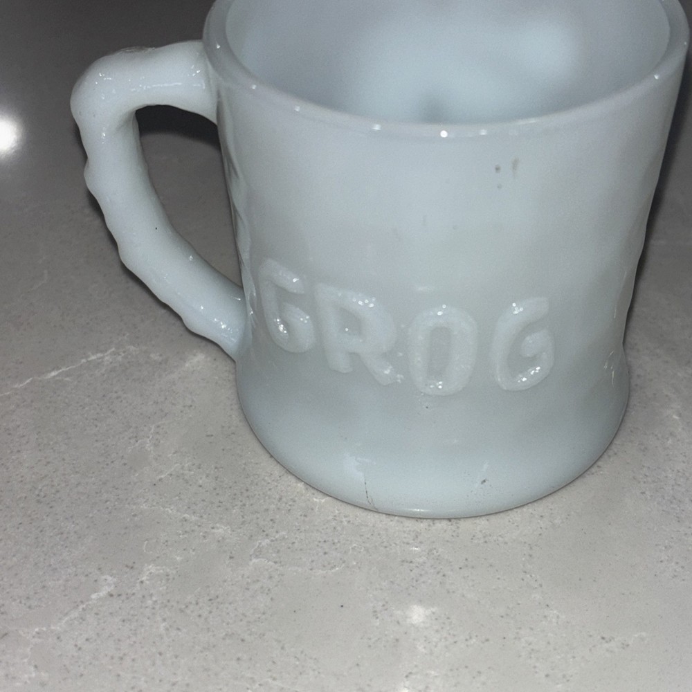 Vintage B.C. Comic GROG Milk Glass Mug Coffee Cup Caveman Johnny Hart  Fire King