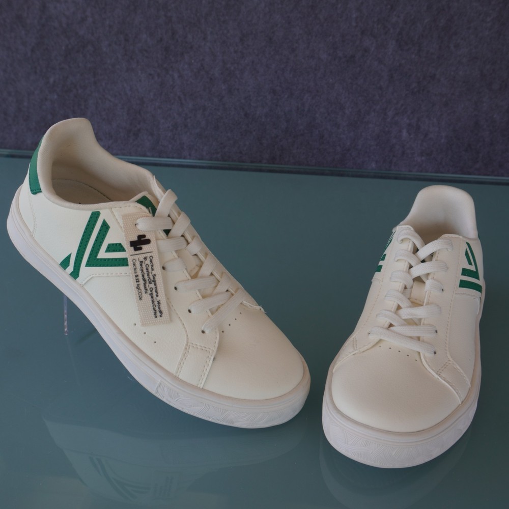 YY Nation Fractus Cactus Sneakers Womens 6 White Green Vegan Cactus Leather Cour
