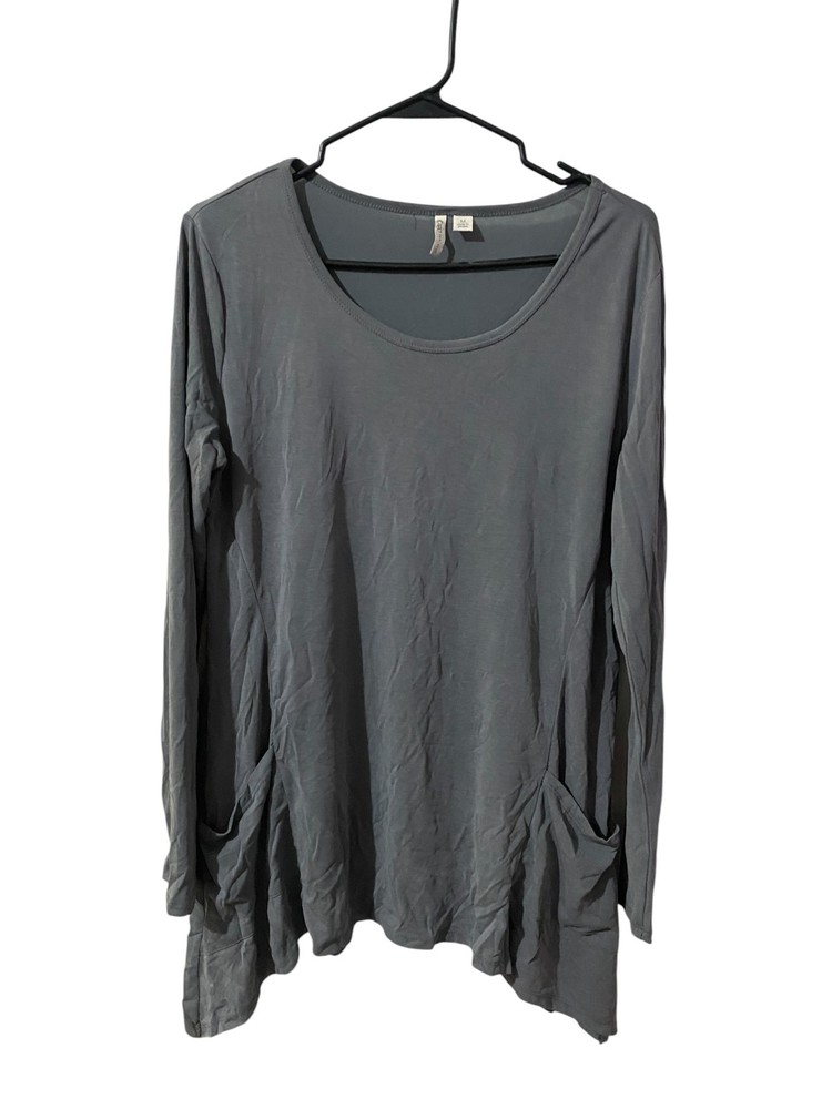Cato Gray Long Sleeve Tunic Top Womens Medium Scoop Neck Pockets Stretch Casual