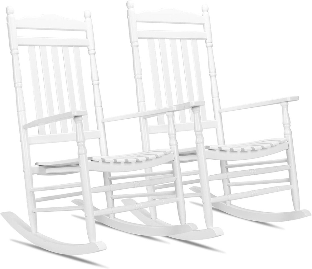 2 PCS Solid Wood Outdoor Rocking Chairs with 450 LB Capacity Relaxing Patio Rockers