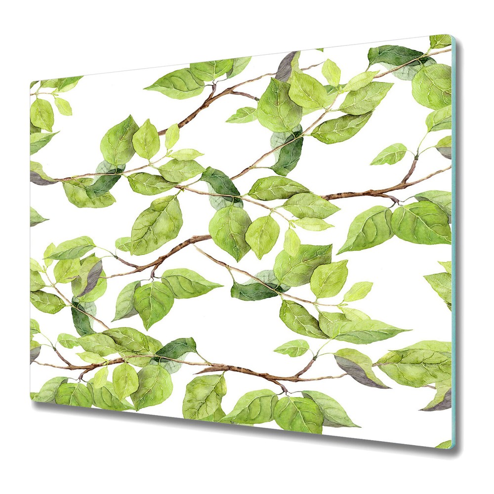 Glass Chopping Cutting Board Spring Leaves Green birch leaf composition 60x52