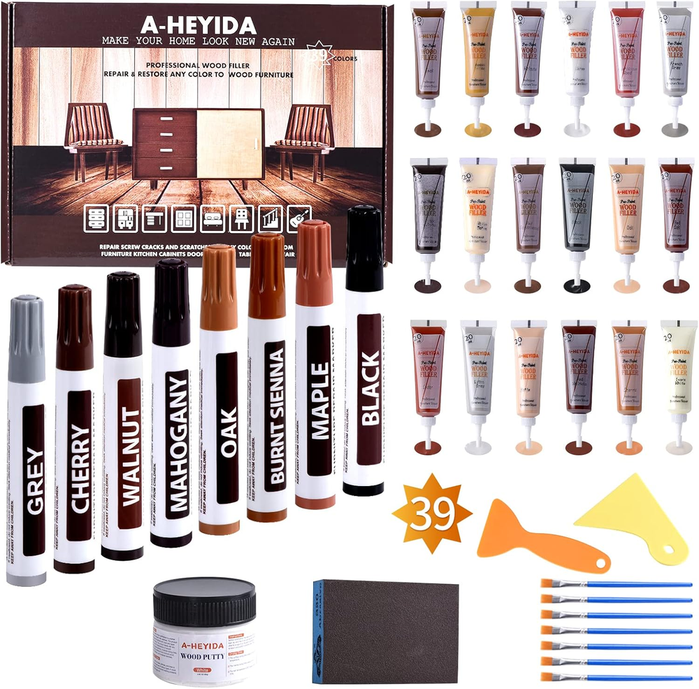 Wood Floor Scratch Repair Set of 39, Hardwood Floor Repair Kit Wood Filler Putty