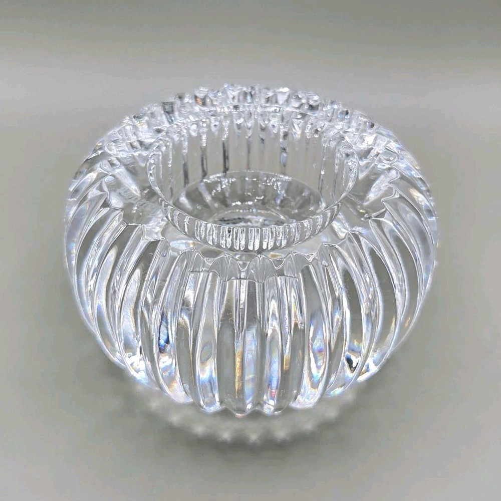 Waterford Crystal Votive Candle Holder Clear Ribbed Round Glass Signed