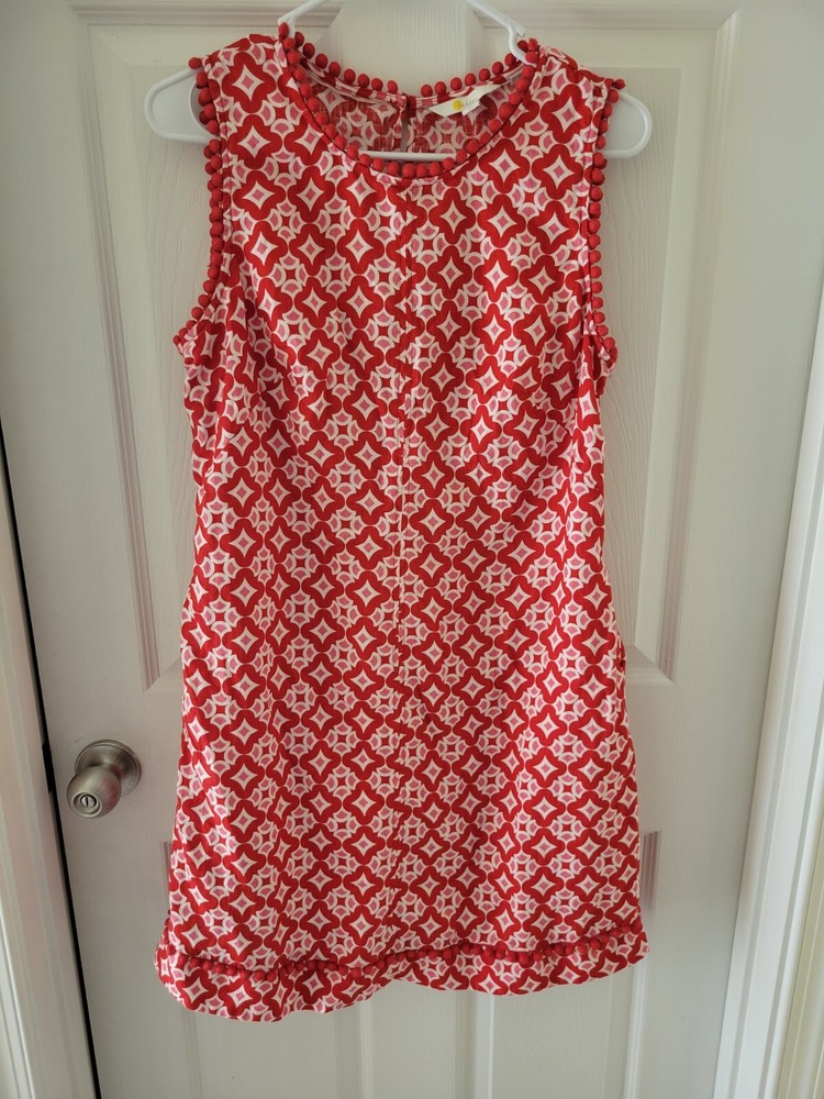 Boden Red and Pink Pompom Linen Sleeveless Dress 14