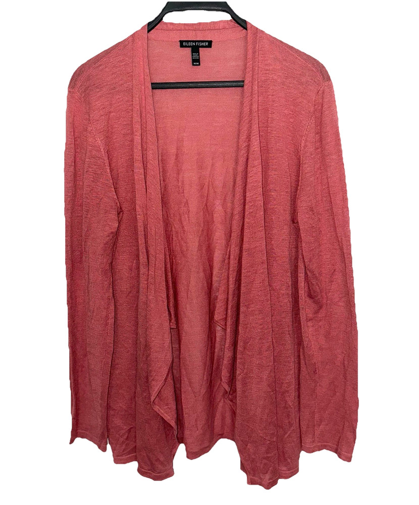 EILEEN FISHER Size Medium Open Front Cardigan Dusty Pink Silk Linen Lightweight