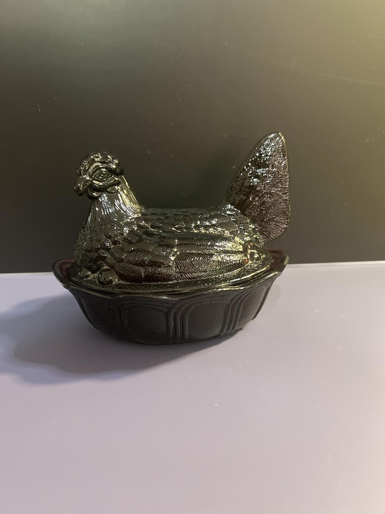 Fenton plum hen on nest 5 1/2 inch