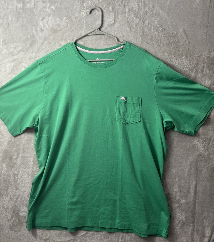 Tommy Bahama Men’s XXL Green Pima Cotton Pocket T-Shirt Marlin Logo Embroidered