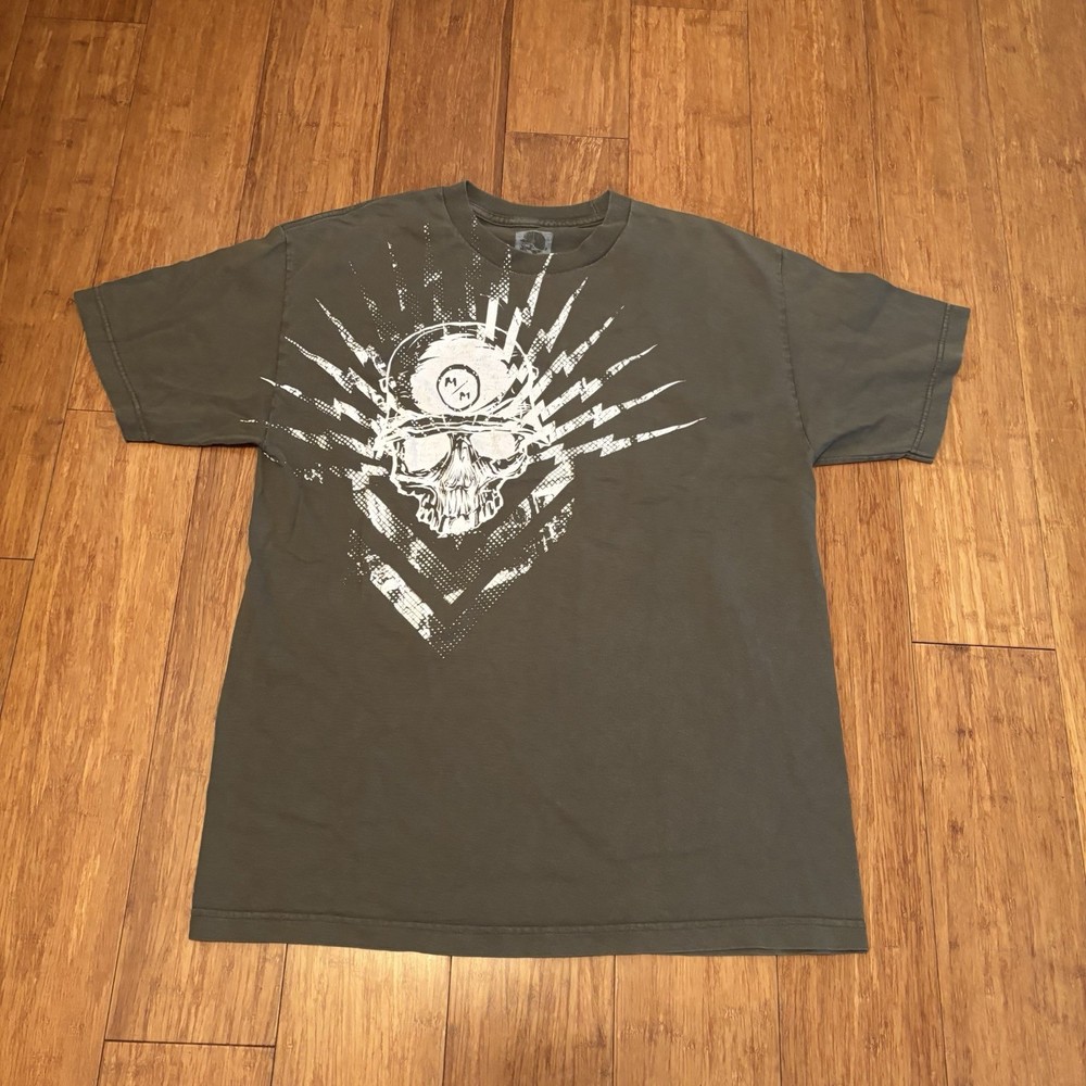 Metal Mulisha VINTAGE Y2K men Graphic Skull Lighting bolts T-shirt Green Large