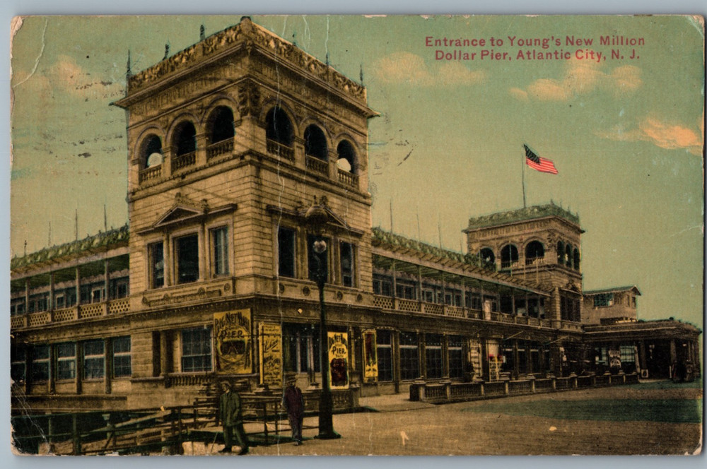 NJ Atlantic City Young’s New Million Dollar Pier Opening Entrance Signs Postcard