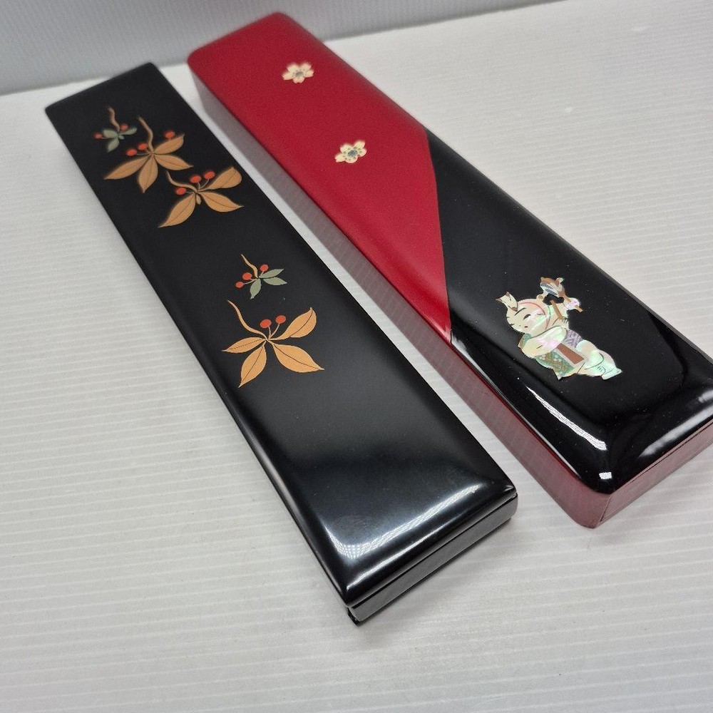 Lacquerware Chopstick Box Set of 2, Japanese Urushi Nanten & Ouchi Lacquer