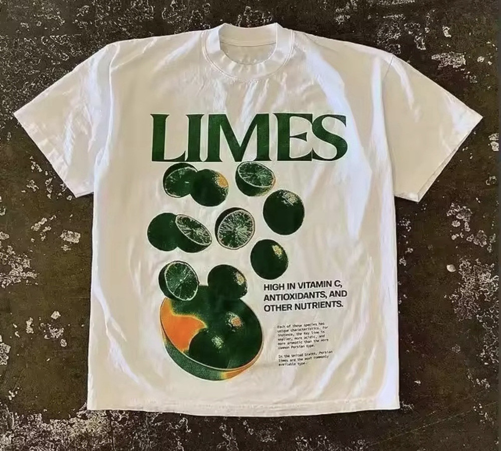 Men White LIMES Food Graphic Print TEE T-Shirt Crew Neck Short Sleeve Size S-4XL