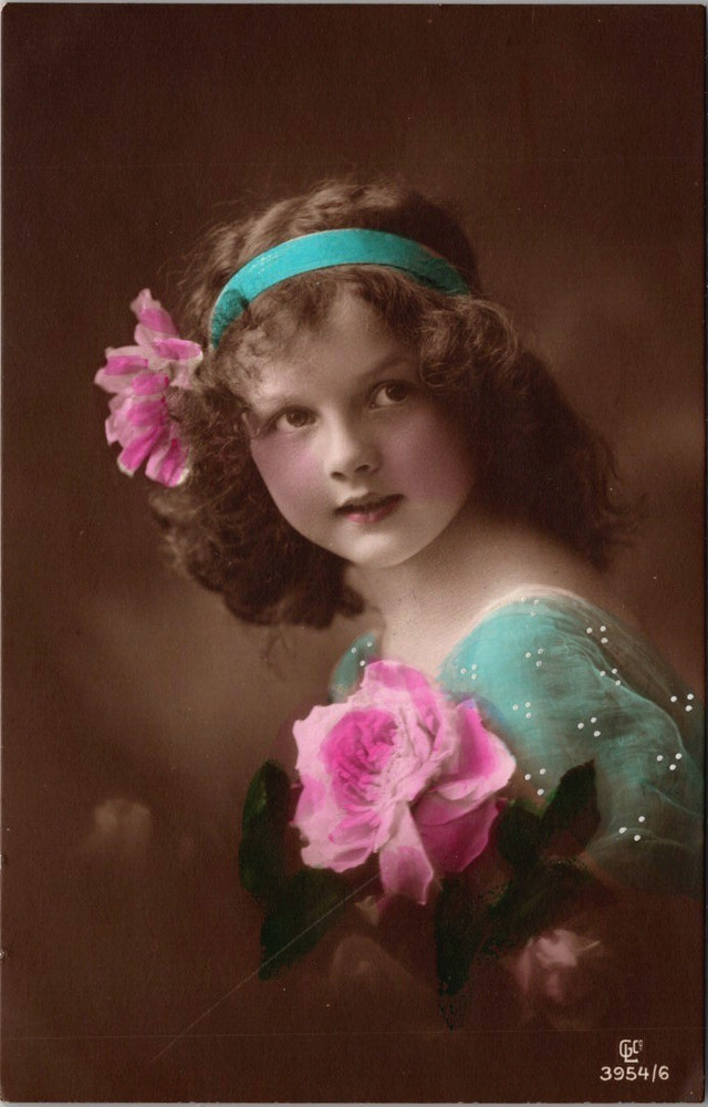 Portrait of a Beautiful Elegant Young Girl  Tinted Postcard c1913