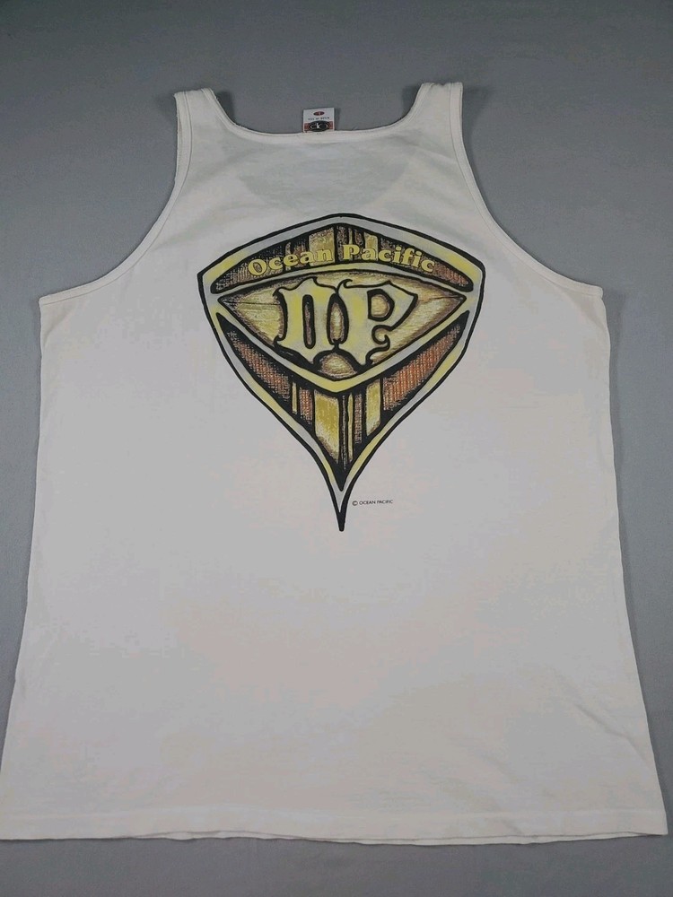 Vintage 90s 1993 Ocean Pacific OP T-shirt Mens Large White Tank Top Surf