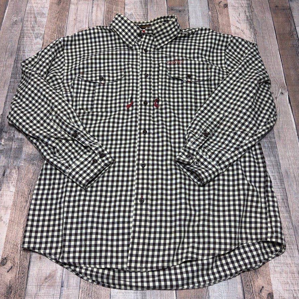 Orvis Trout Bum Shirt Mens XL Black White Check Fishing Outdoor Flannel