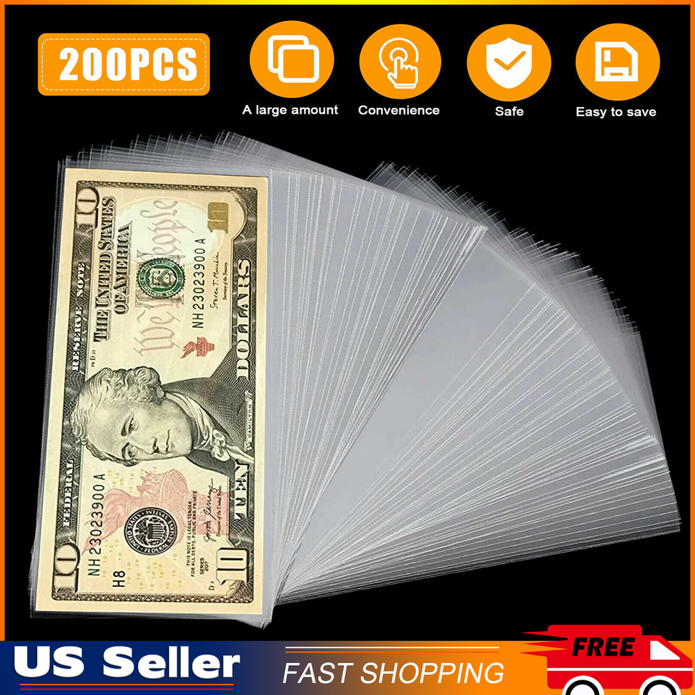 200Pcs Currency Sleeves Paper Money Bill Holder Banknote Storage NEW US