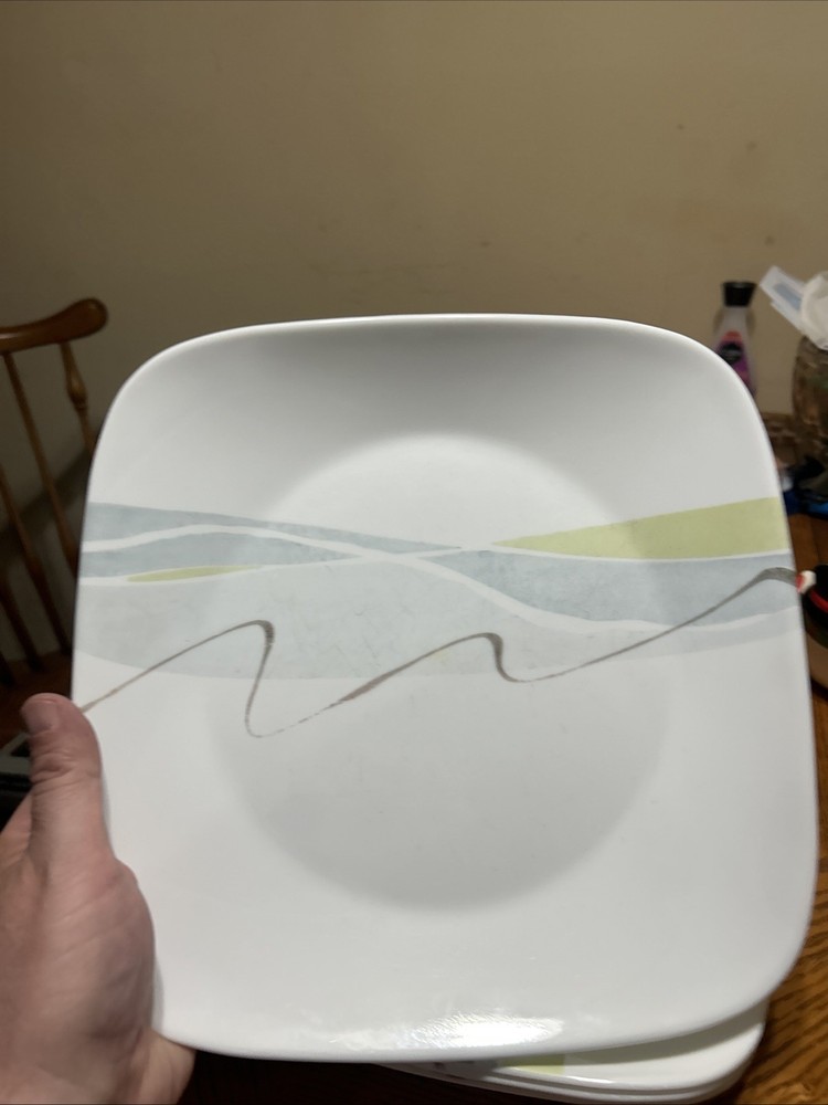 Corelle 4 Harmony 10.5” Dinner Plates Square Green/White/Blue/Brown