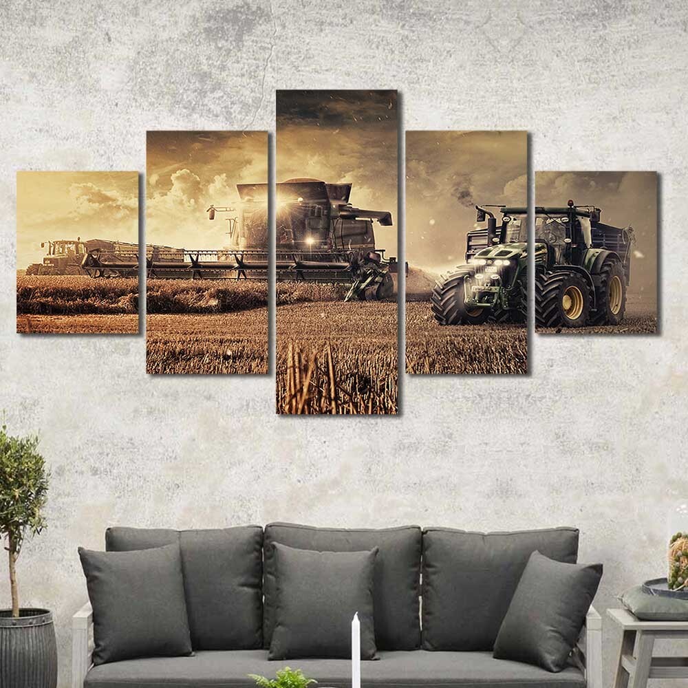 Farmers Tractor Combine Multiple Options 3 4 5 Panel Canvas Wall Art Home