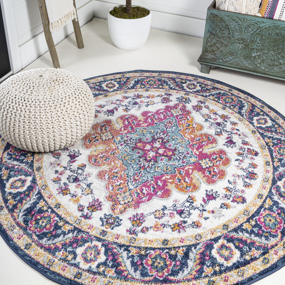 Jonathan Y Bohemian Flair 6x6 Blue Indoor Outdoor Rug BMF106-6R  